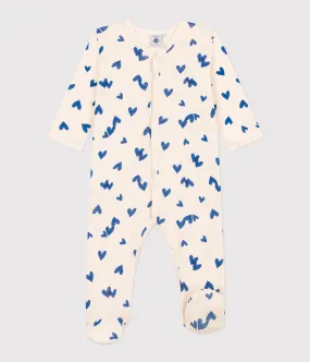 Petit Bateau Baby Girl  Front Snap  Blue Heart Print Footie