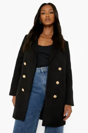 Petite Military Wool Look Coat