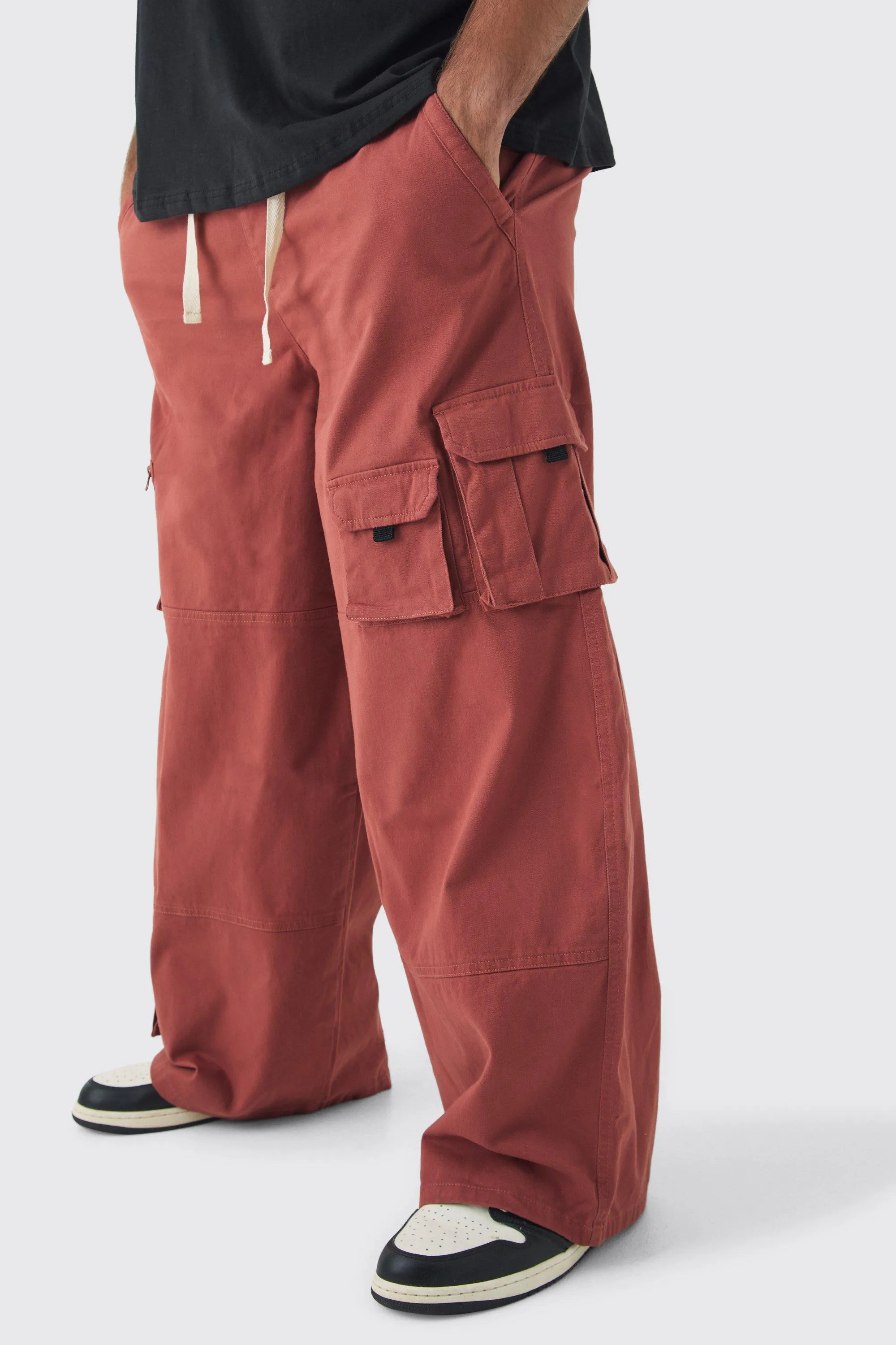 Plus Drawcord Multi Pocket Baggy Cargo Trousers