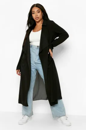 Plus Long Sleeve Waterfall Chiffon Duster Coat