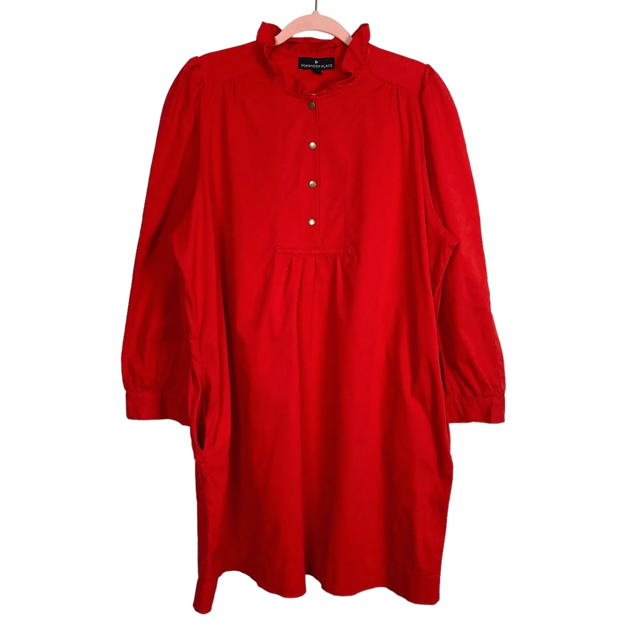 Pomander Place Red Snap Front Ruffle Neckline Claiborne Dress- Size XXXL (sold out online)