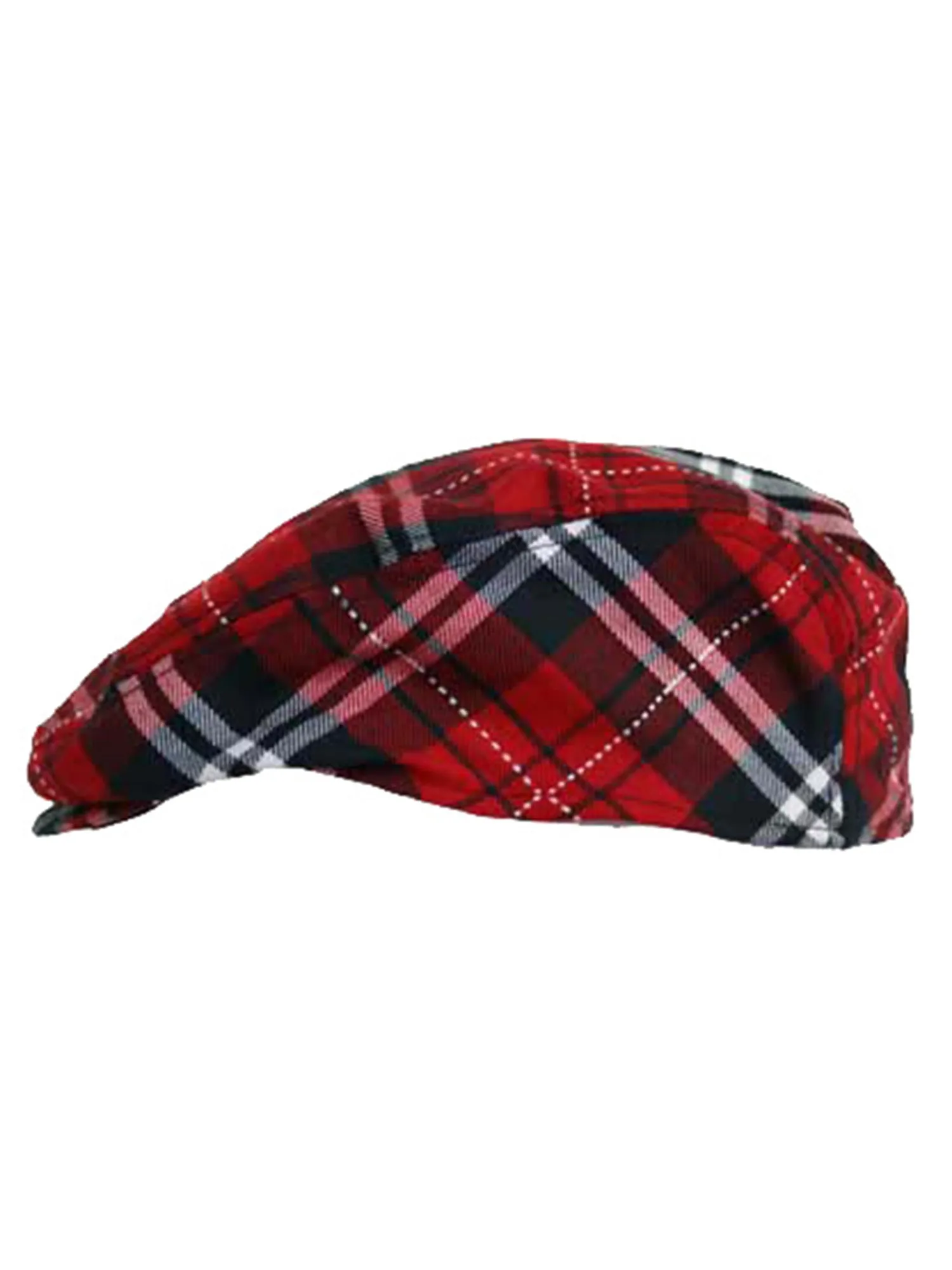 Red Plaid Snap Front Newsboy Golf Flat Ivy Cap Hat