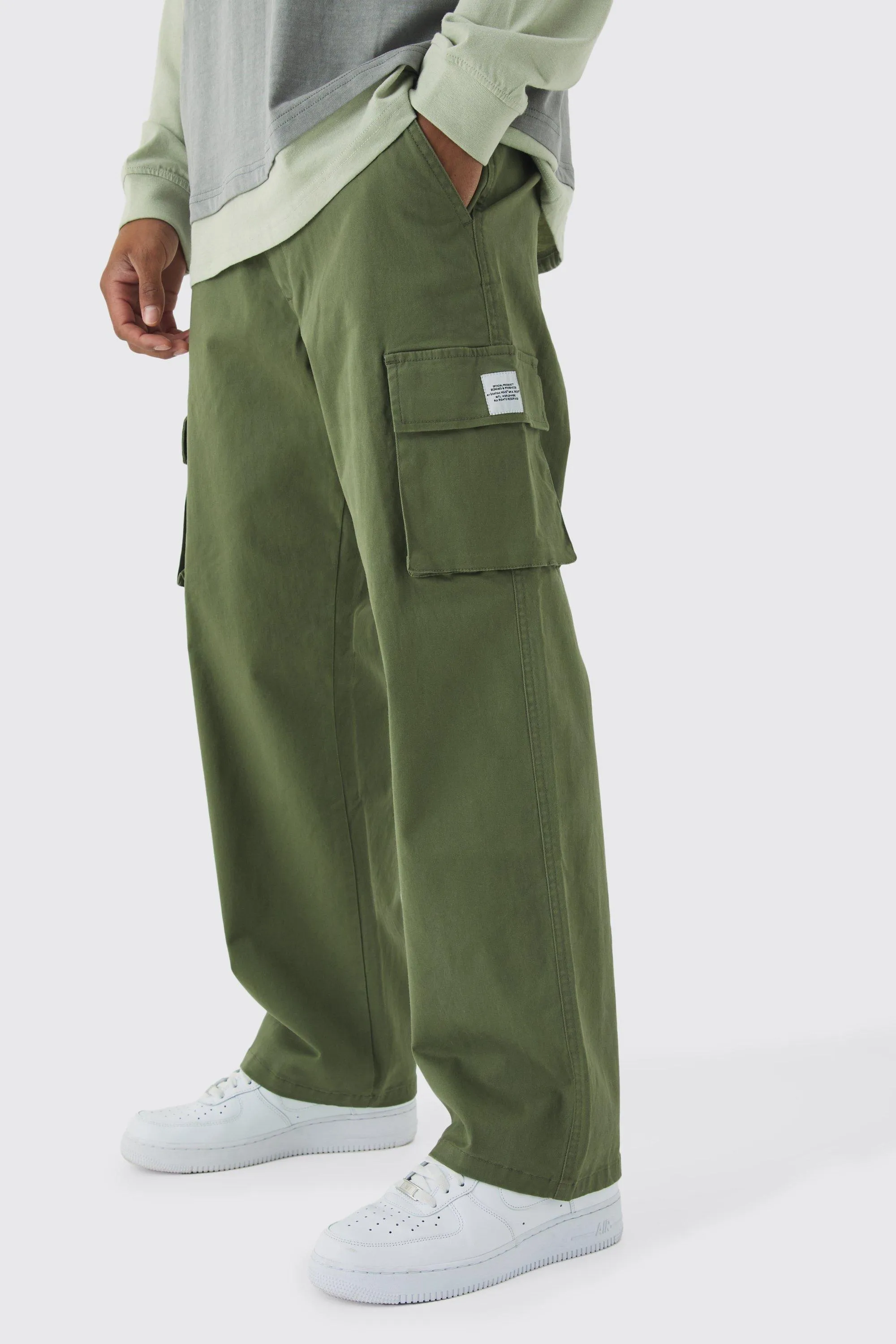 Relaxed Fit Fixed Waist Woven Tab Cargo Trousers