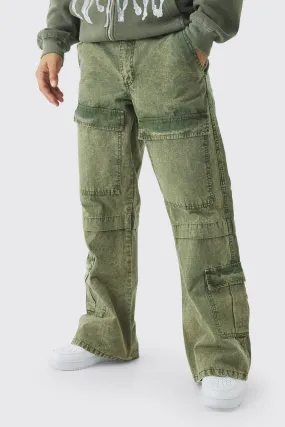 Relaxed Flared Oil Wash Ripstop Cargo Trousers