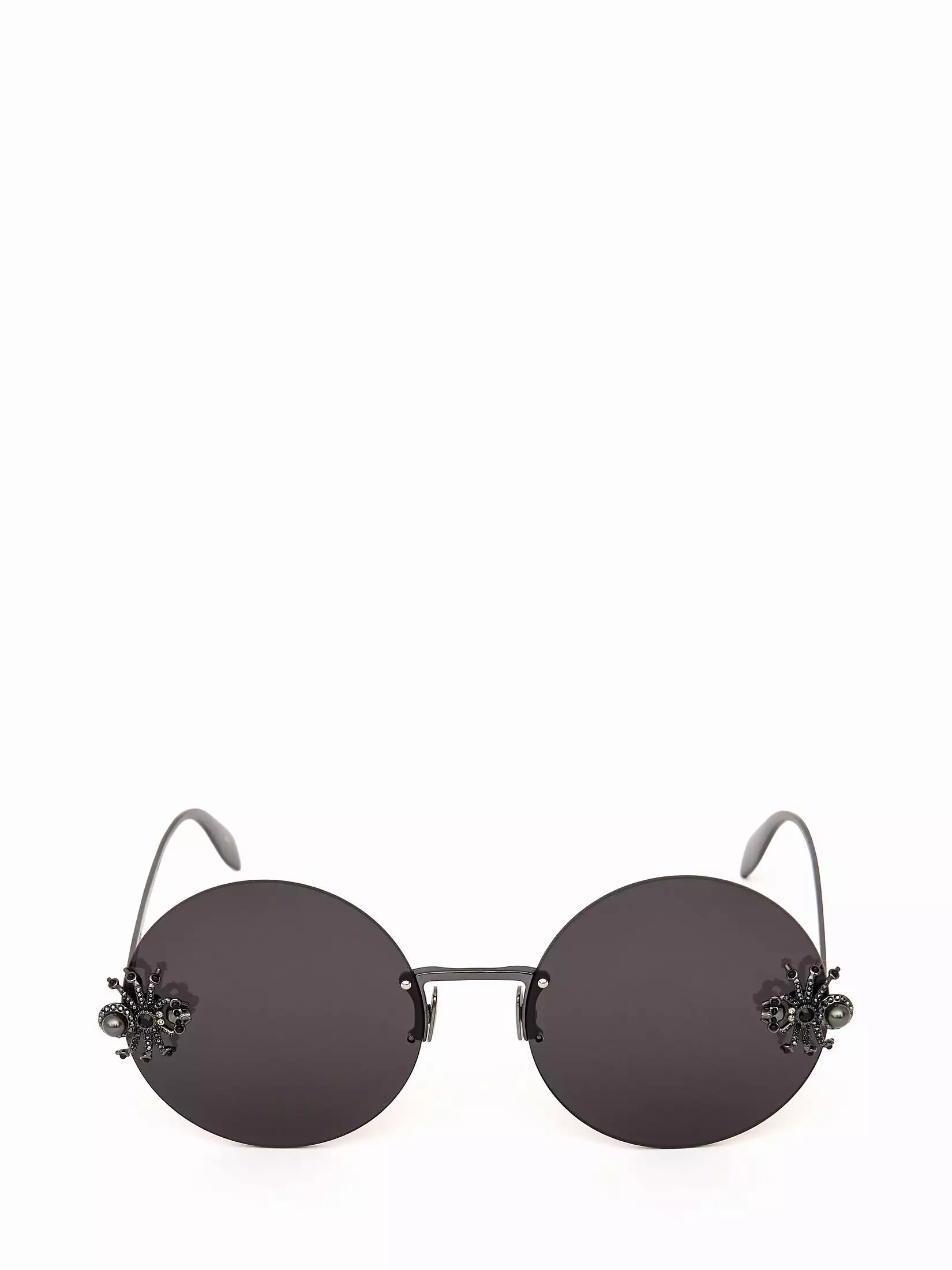 Round Jewelled Spider Sunglasses, Ruthenium/Grey