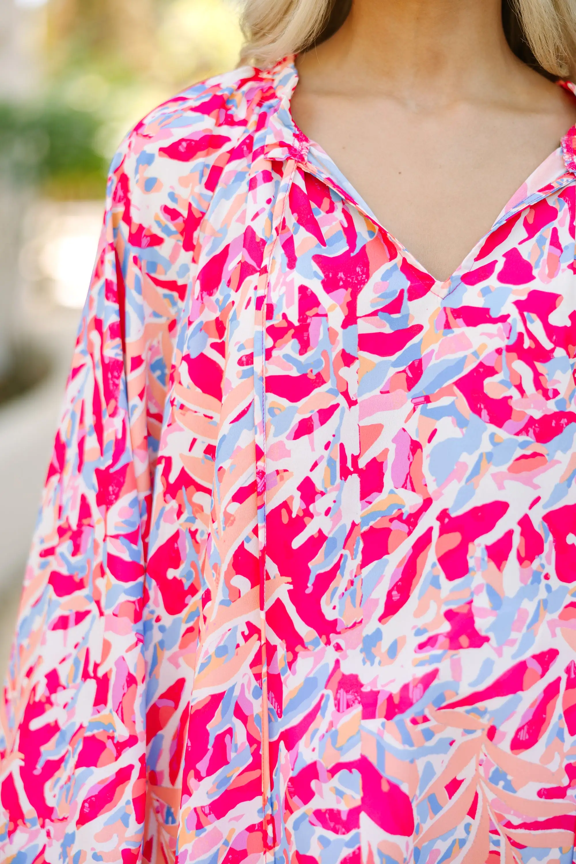 Running To You Fuchsia Pink Abstract Blouse