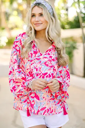 Running To You Fuchsia Pink Abstract Blouse