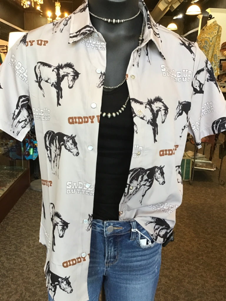 Saddle Up Buttercup Satin Snap Front Shirt - XS to 3X