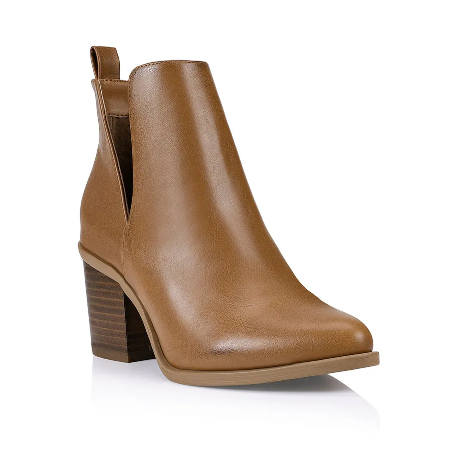 Santana Cut Out Ankle Boots - Tan Softee