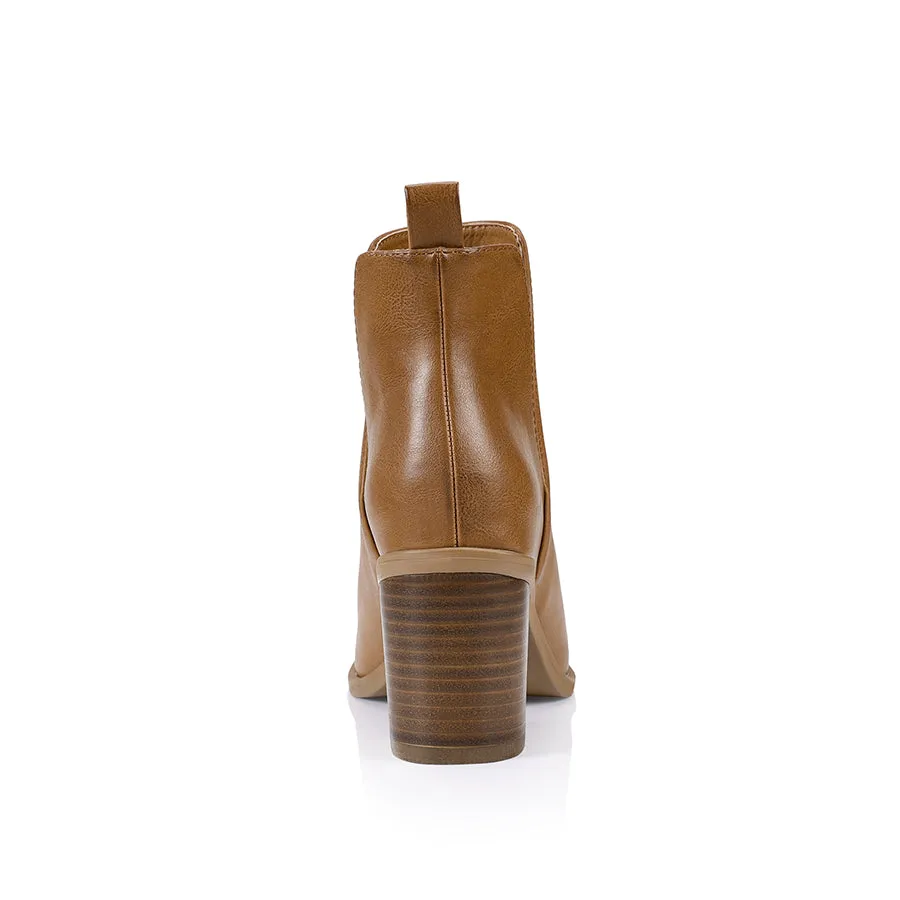 Santana Cut Out Ankle Boots - Tan Softee