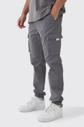 Slim Fit Elasticated Waist Woven Tab Cuffed Cargo Trousers