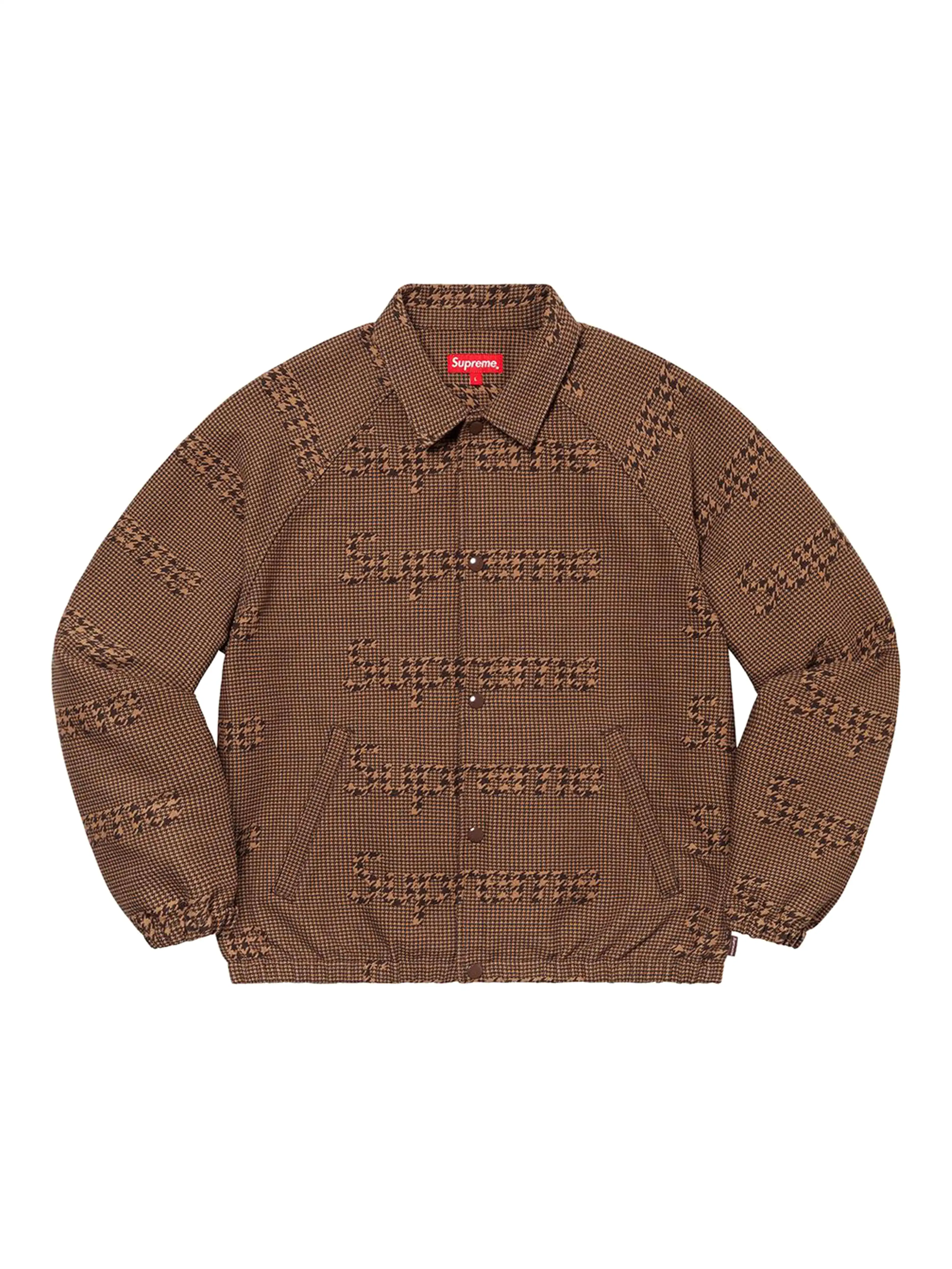 Supreme Houndstooth Logos Snap Front Jacket Brown [FW20]