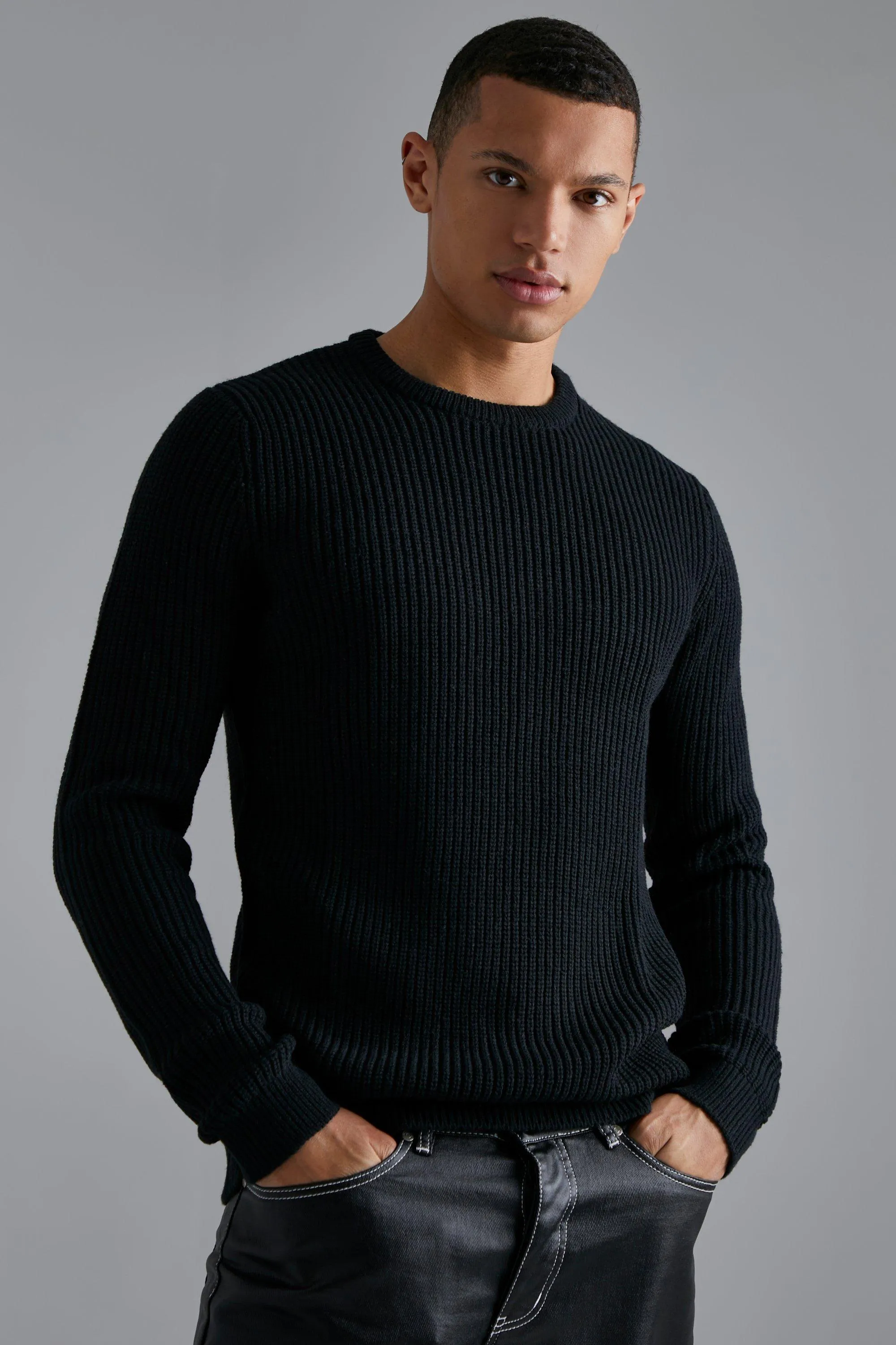 Tall Crew Neck Fisherman Knit Sweater