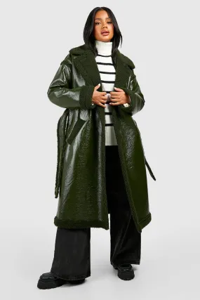 Teddy Trim Vinyl Belted Coat