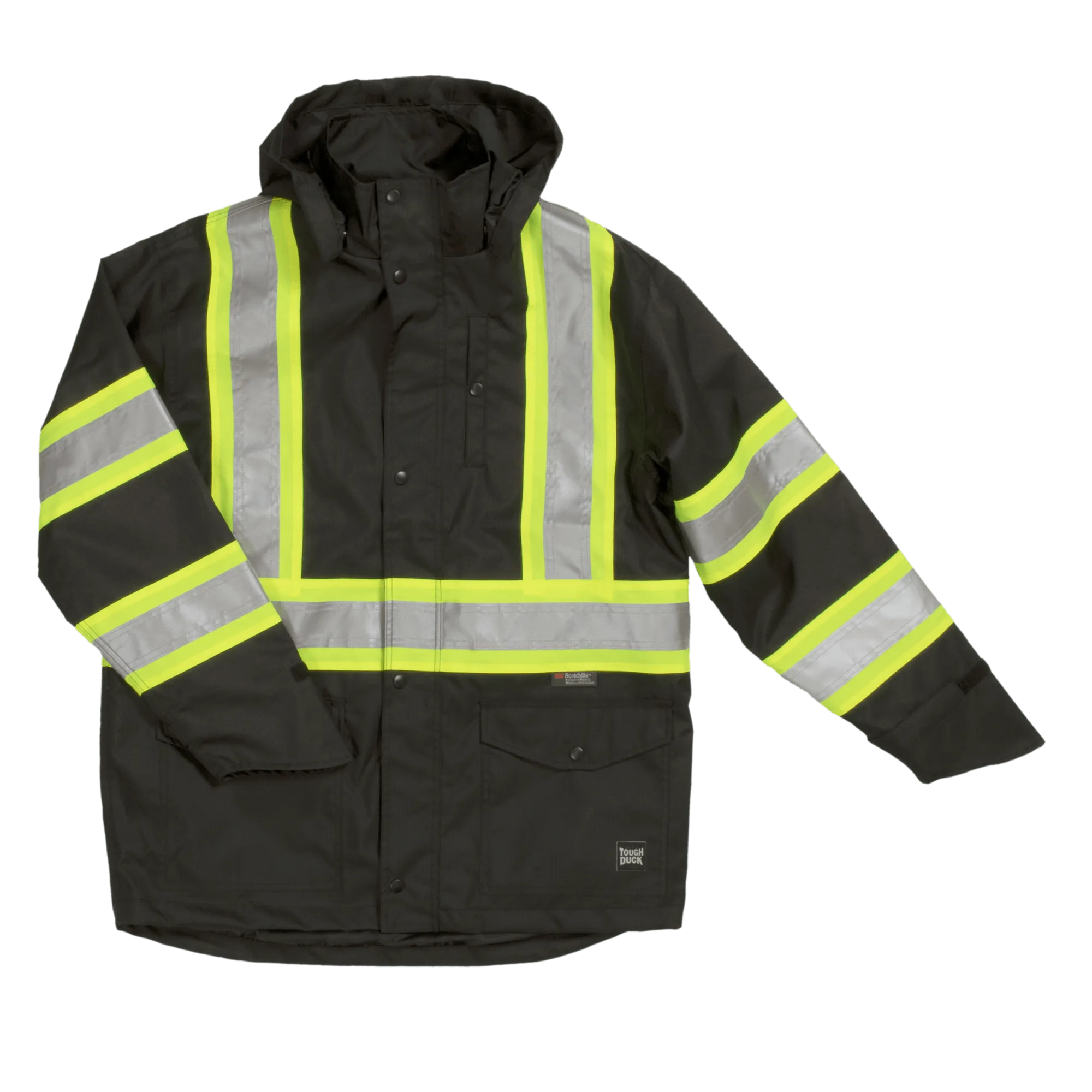 Tough Duck C1 Hi-Vis Waterproof Snap-Front Safety Rain Jacket