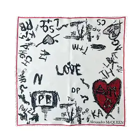 Tree Graffiti Handkerchief, White/Black