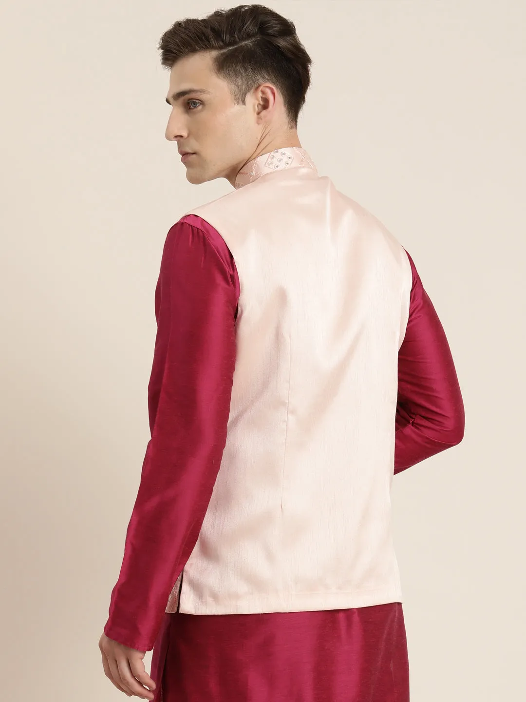 Vastramay Men's Pink Ethnic Jacket