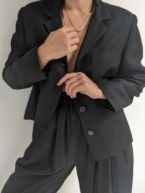 Vintage Cropped Onyx Linen Jacket