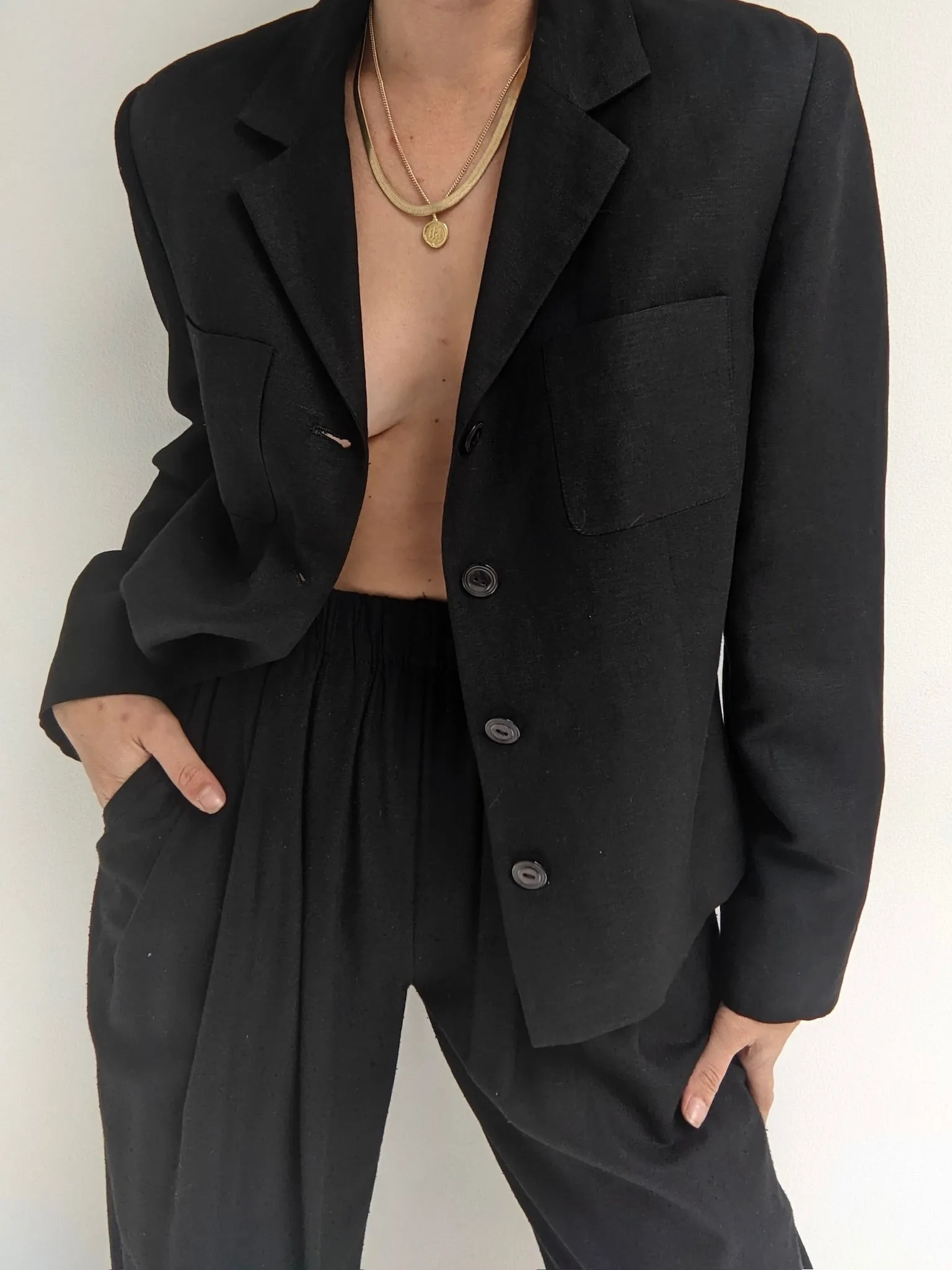 Vintage Cropped Onyx Linen Jacket