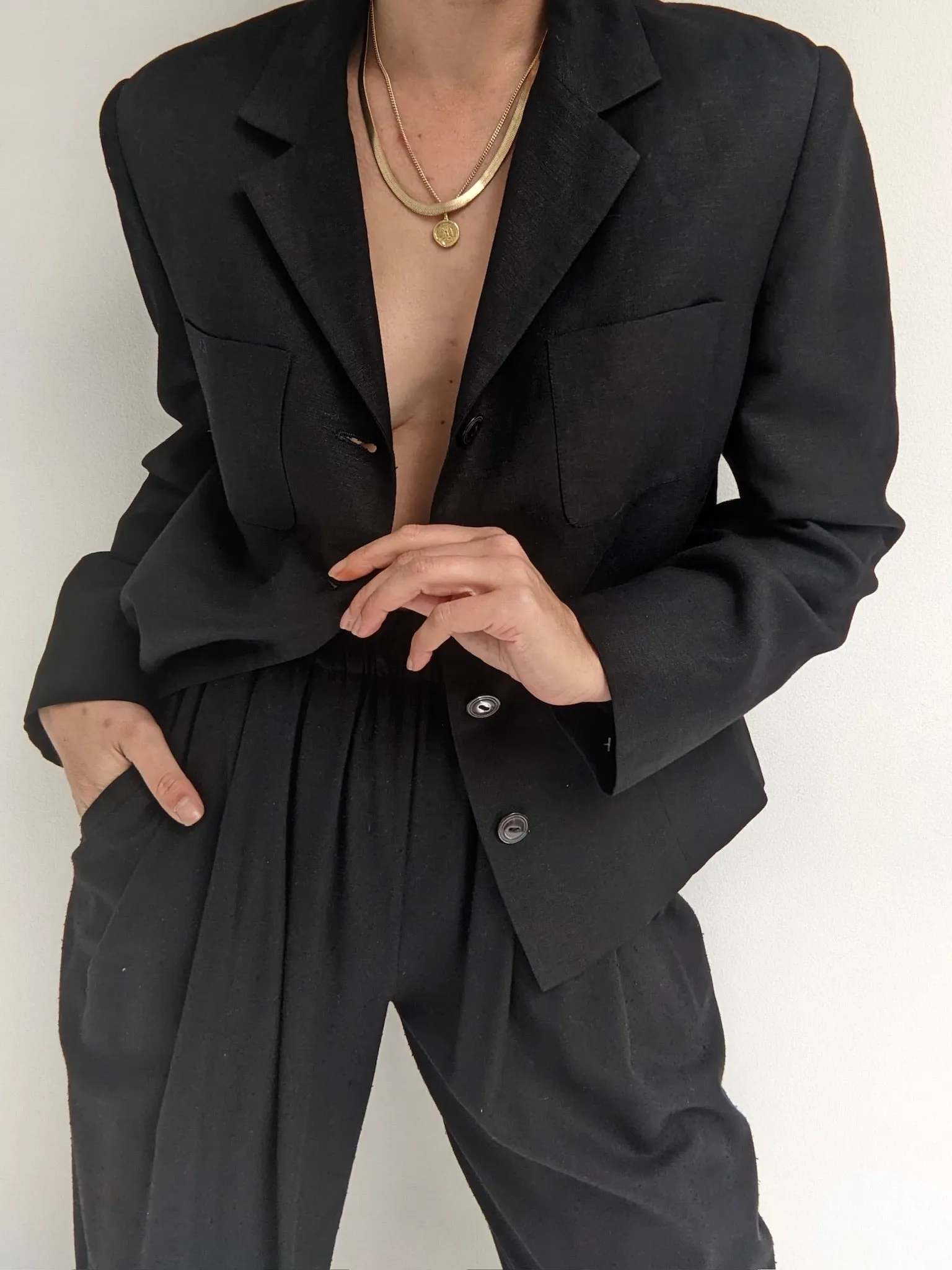 Vintage Cropped Onyx Linen Jacket