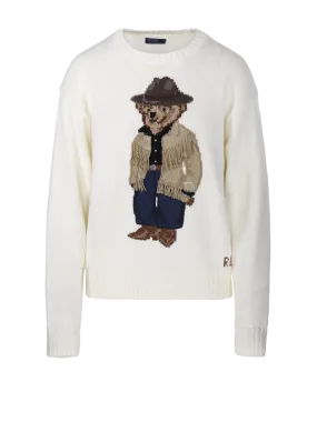 WOMAN RALPH LAUREN WHITE COTTON SWEATER WITH TEDDY