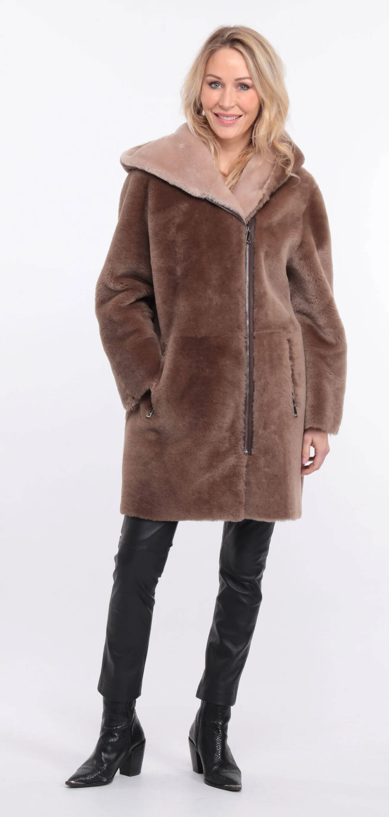 Women's taupe valere sheepskin coat