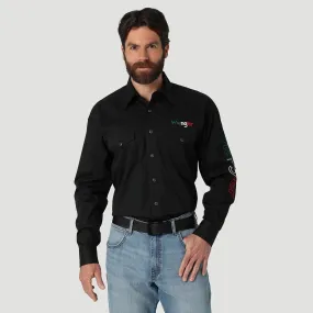 Wrangler Men's Western Mexico Logo Snap-Front Long Sleeve Work Shirt