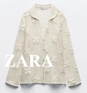 ZARA  |Flower Patterns Casual Style Long Sleeves Shirts & Blouses