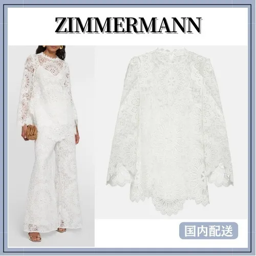 Zimmermann  |Casual Style Long Sleeves Plain Cotton Party Style Lace