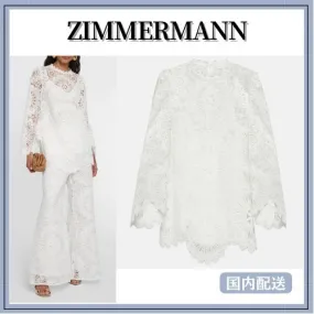 Zimmermann  |Casual Style Long Sleeves Plain Cotton Party Style Lace